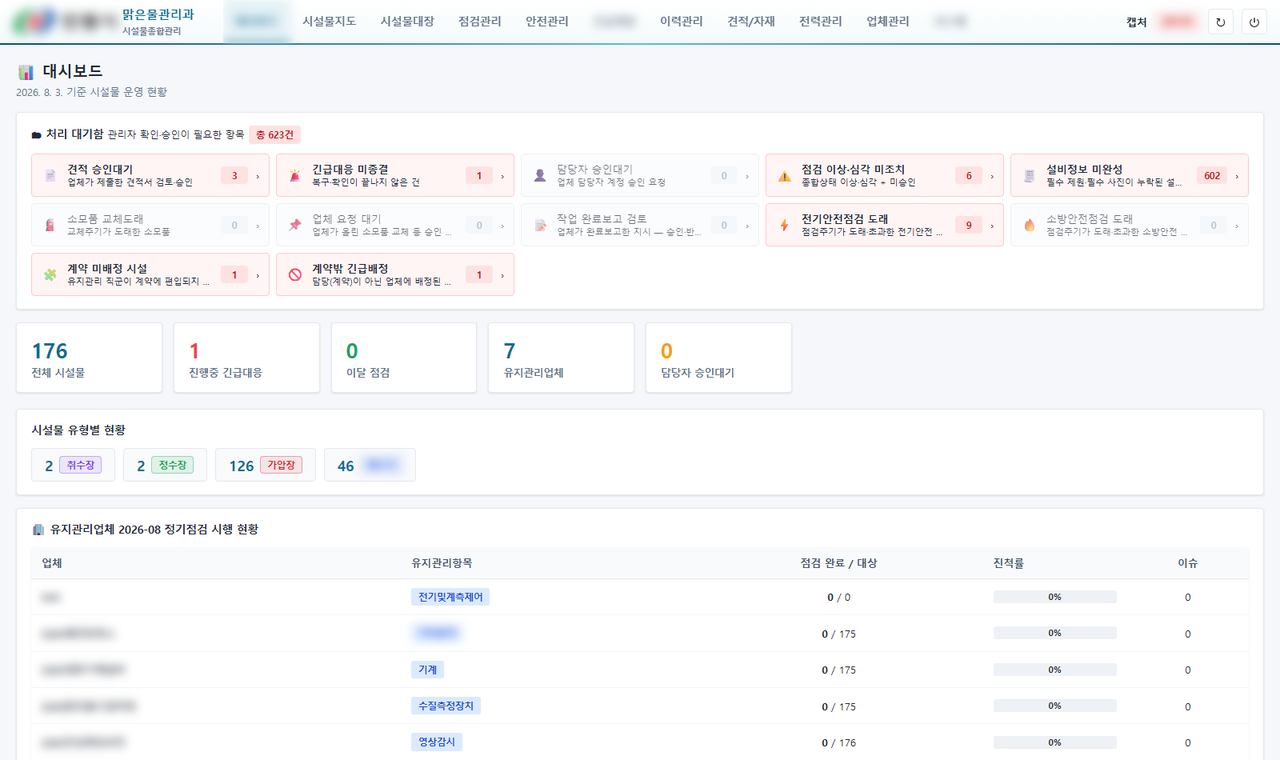시설물관리시스템 실제 화면